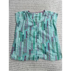 White Stuff Rae Organic Vest Cotton Geometric Button Blouse Shirt Womens Large